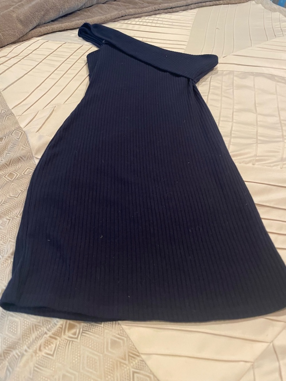 Charlotte Russe navy Ribbed One-Shoulder Dress